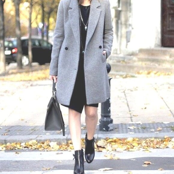 Chic Light Gray Double-Breasted Wool Blazer Coat - Picture 6 of 8